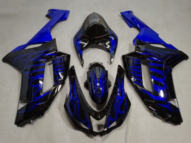 2007-2008 Black Blue Flame Kawasaki ZX6R Motorcycle Fairings Australia