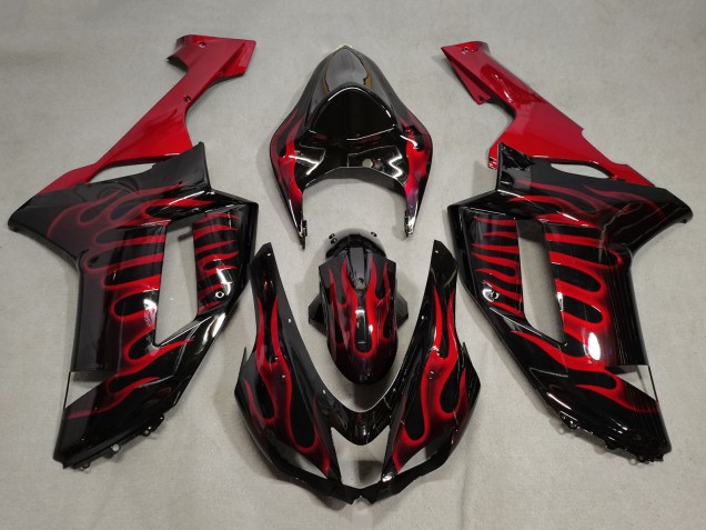2007-2008 Black Red Flame Kawasaki ZX6R Motorcycle Fairings Australia