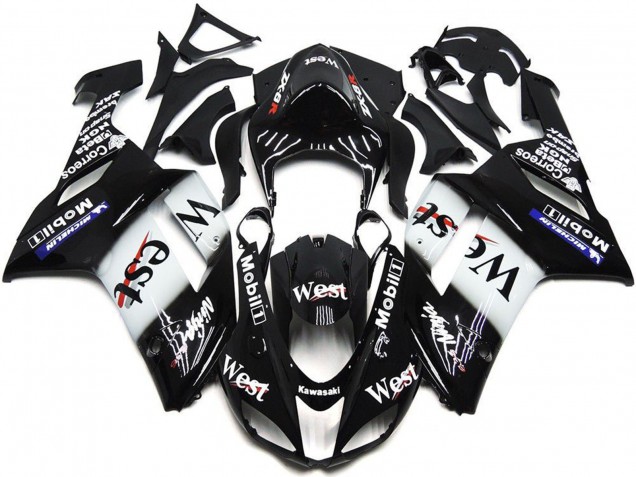 2007-2008 Black White West Mobil Kawasaki ZX6R Motorcycle Fairings Australia