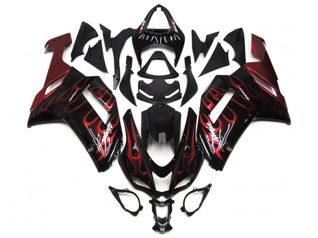 2007-2008 Black White Red Flame Kawasaki ZX6R Motorcycle Fairings Australia