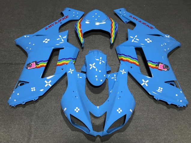 2007-2008 Light Blue Rainbow Kawasaki ZX6R Motorcycle Fairings Australia