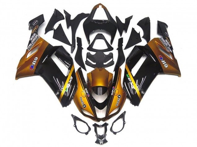 2007-2008 Gold Black Elf Kawasaki ZX6R Motorcycle Fairings Australia