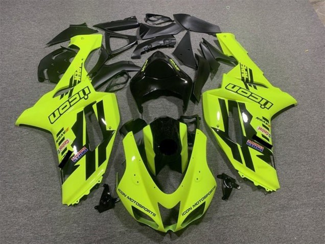 2007-2008 Neon Yellow Black Icon Kawasaki ZX6R Motorcycle Fairings Australia
