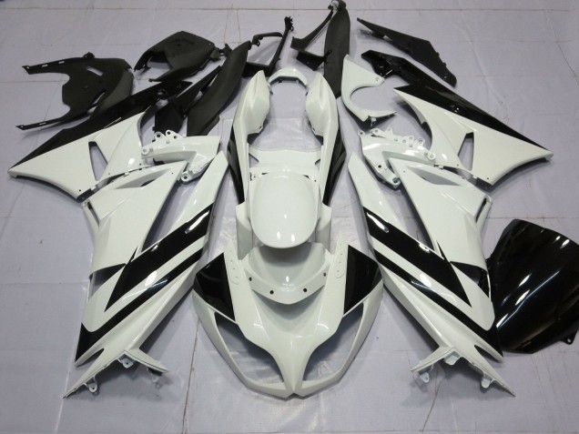 2009-2012 White Glossy Black Stripe Kawasaki ZX6R Motorcycle Fairings Australia