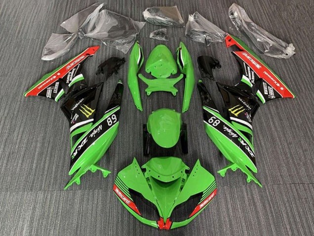 2009-2012 Green Glossy Black Red Yellow Monster Motocard Kawasaki ZX6R Motorcycle Fairings Australia