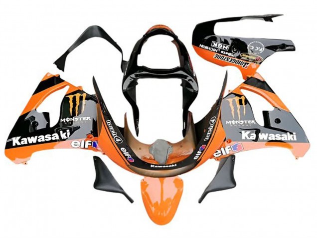2009-2012 Orange Glossy Black Elf Monster Kawasaki ZX6R Motorcycle Fairings Australia