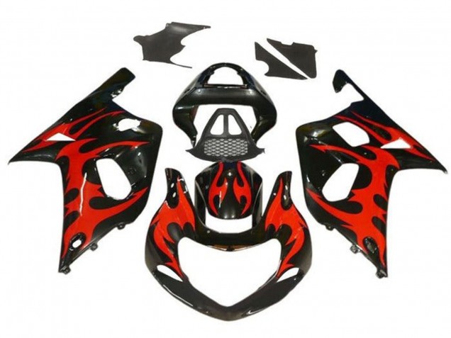2000-2002 Glossy Black Red Tribal Suzuki GSXR1000 Motorcycle Fairings Australia