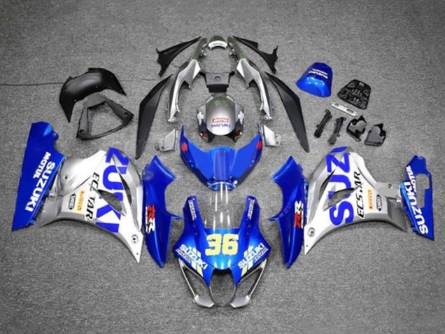 2017-2024 Blue Silver Ecstar 36 Suzuki GSXR1000 Motorcycle Fairings Australia