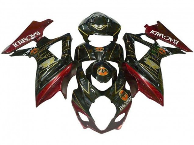 2007-2008 Black Red Gold BACARDI Suzuki GSXR 1000 Motorcycle Fairings Australia