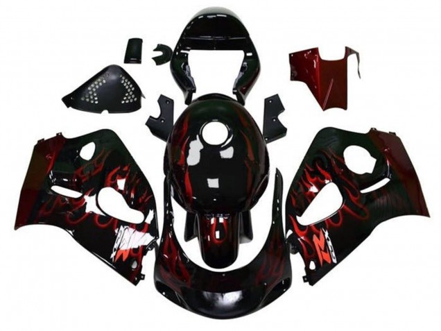 1996-2000 Black Red Flame Suzuki GSXR 600 / GSXR 750 Motorcycle Fairings Australia