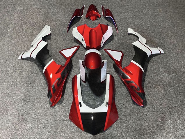 2015-2019 White Red Faux Carbon Fiber Yamaha YZF 1000 R1 Motorcycle Fairings Australia