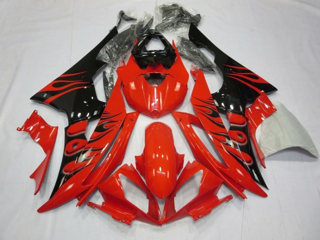 2008-2016 Red Glossy Black Flame Yamaha YZF R6 Motorcycle Fairings Australia
