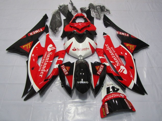 2008-2016 White Red Black Santander Yamaha YZF R6 Motorcycle Fairings Australia