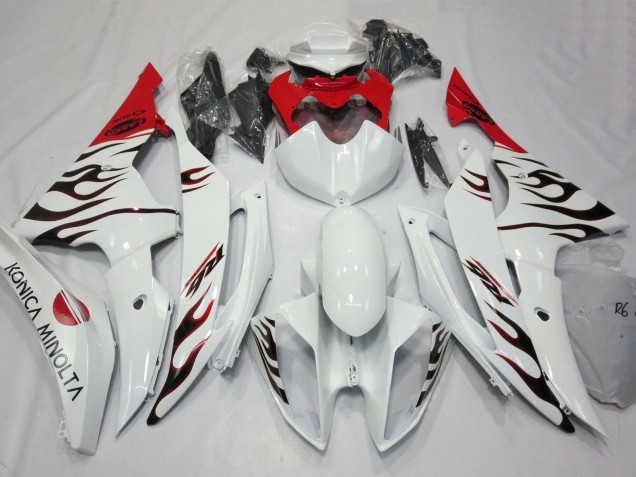 2008-2016 White Red Black Flame Yamaha YZF R6 Motorcycle Fairings Australia