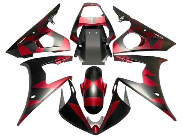 2003-2004 Red Matte Black Geometric Yamaha YZF R6 Motorcycle Fairings Australia