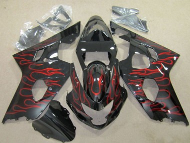 2004-2005 Glossy Black Red Flame Suzuki GSXR 600 Motorcycle Fairings Australia