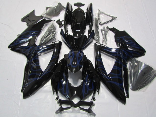 2008-2010 Glossy Black Blue Flame Suzuki GSXR 600 Motorcycle Fairings Australia