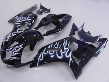 2001-2003 Glossy Black White Flame Suzuki GSXR 750 Motorcycle Fairings Australia