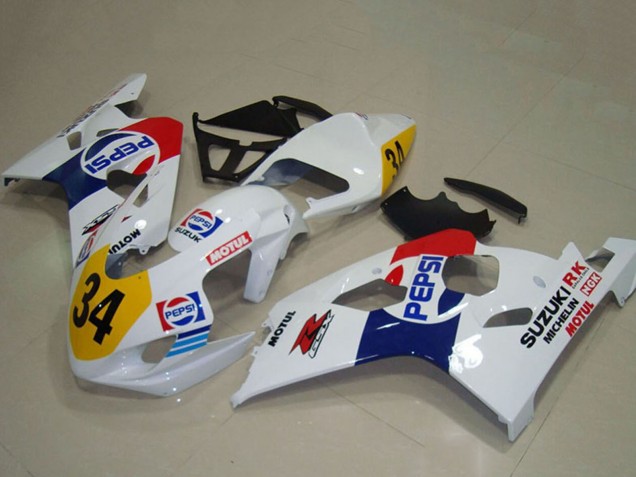2004-2005 White Blue Red Yellow Pepsi 34 Suzuki GSXR 750 Motorcycle Fairings Australia