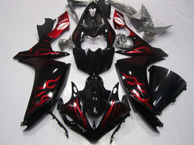 2007-2008 Glossy Black Red Flame Yamaha YZF R1 Motorcycle Fairing Australia