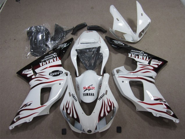 2009-2011 White Red Black Flame Yamaha YZF R1 Motorcycle Fairings Australia