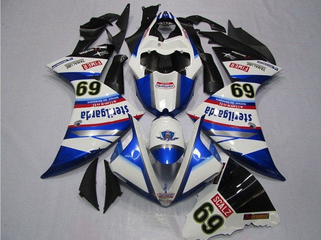 2009-2011 White Blue Black Sterilgarda SCALZ 69 Yamaha YZF R1 Motorcycle Fairings Australia