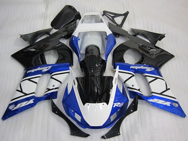 1998-2002 White Blue Glossy Black Champions Yamaha YZF R6 Motorcycle Fairing Australia