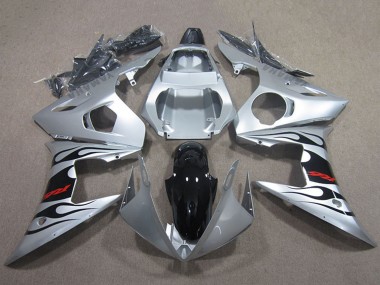 2003-2004 Silver Glossy Black Flame Yamaha YZF R6 Motorcycle Fairings Australia