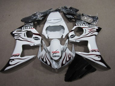 2003-2004 White Glossy Black Flame Shark Yamaha YZF R6 Motorcycle Fairings Australia