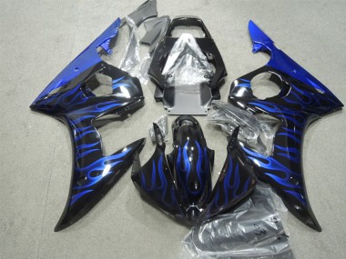 2003-2004 Glossy Black Blue Flame Yamaha YZF R6 Motorcycle Fairings Australia