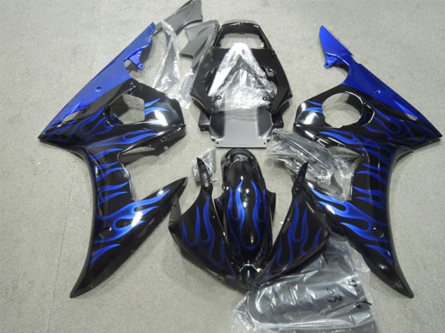 2003-2004 Glossy Black Blue Flame Yamaha YZF R6 Motorcycle Fairings Australia