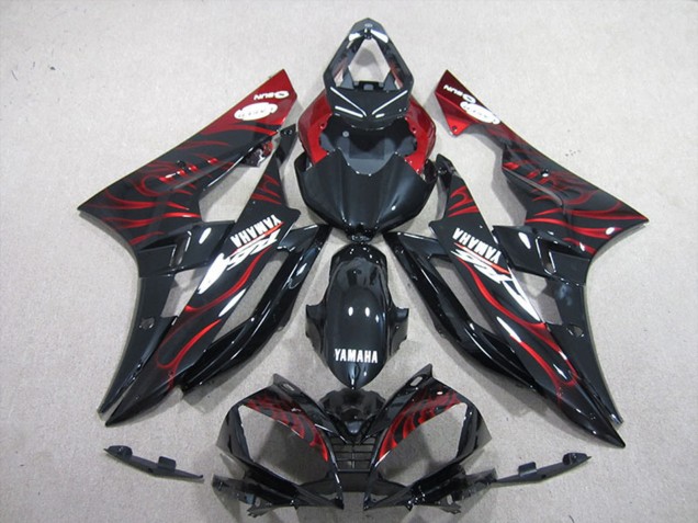 2006-2007 Glossy Black Red Flame Yamaha YZF R6 Motorcycle Fairings Australia
