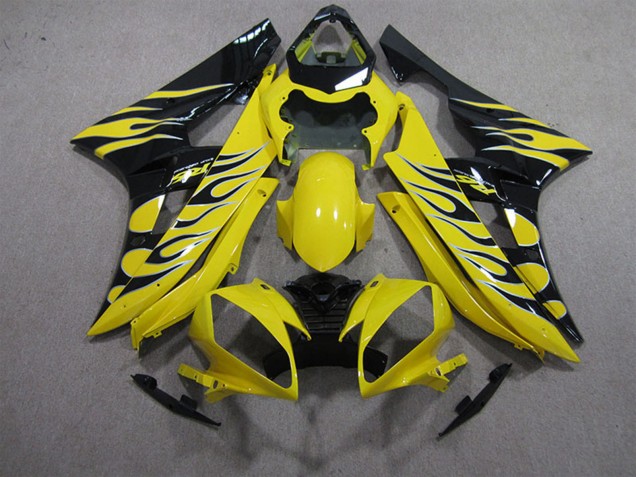 2006-2007 Yellow Black Flame Yamaha YZF R6 Motorcycle Fairings Australia
